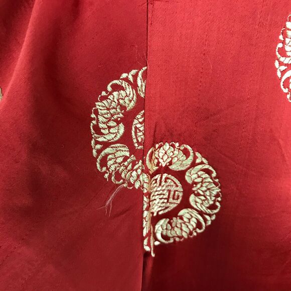 Vintage Womens Blazer Size M/L Red Gold Asian Style Quilted Accents Sateen - Picture 11 of 12